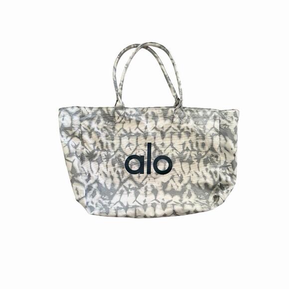 ALO Yoga Iconic Shopper Gray Tie-Dye Canvas Large Tote Bag Gym Travel Authentic - Picture 2 of 8